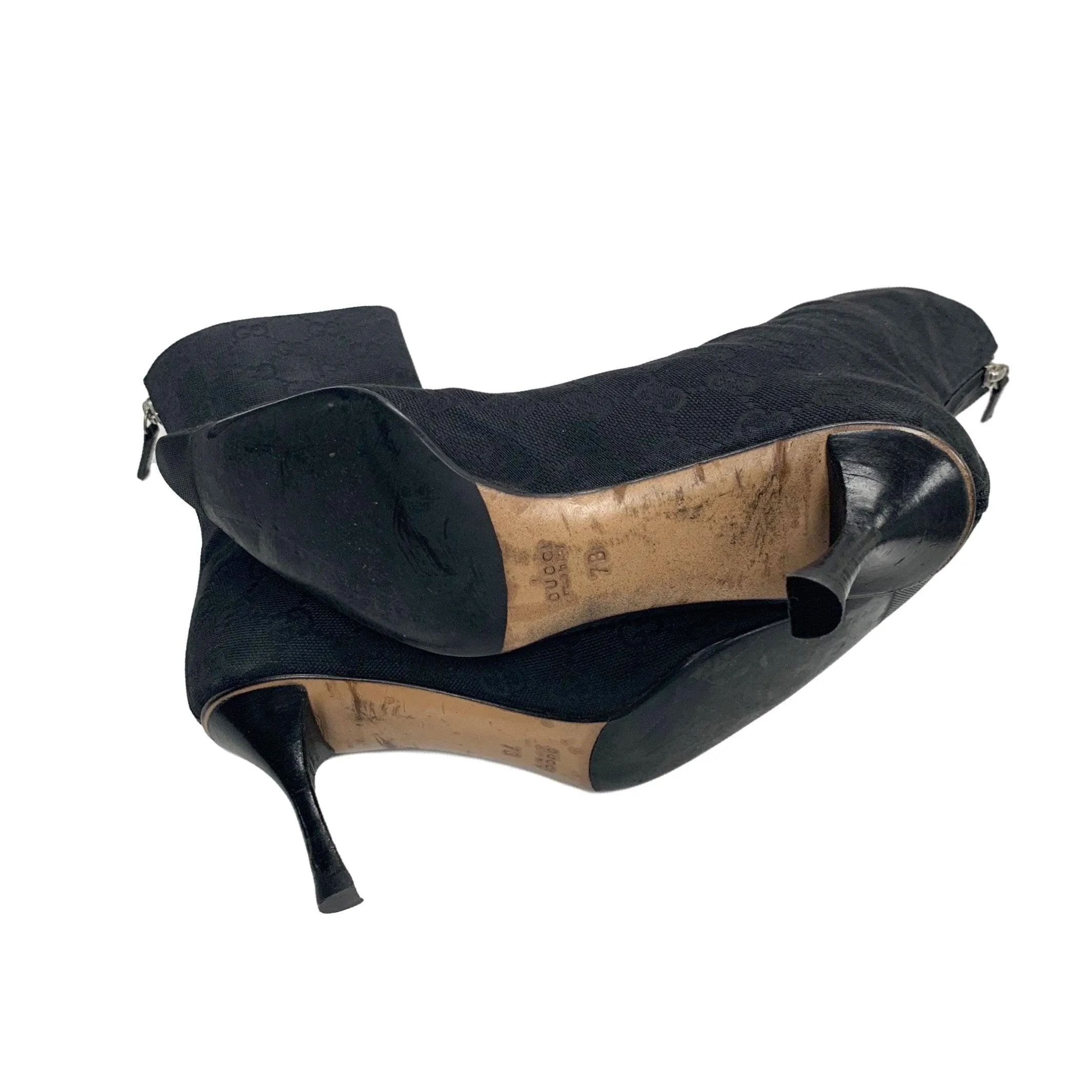 Gucci Black Canvas Logo Heel Boots