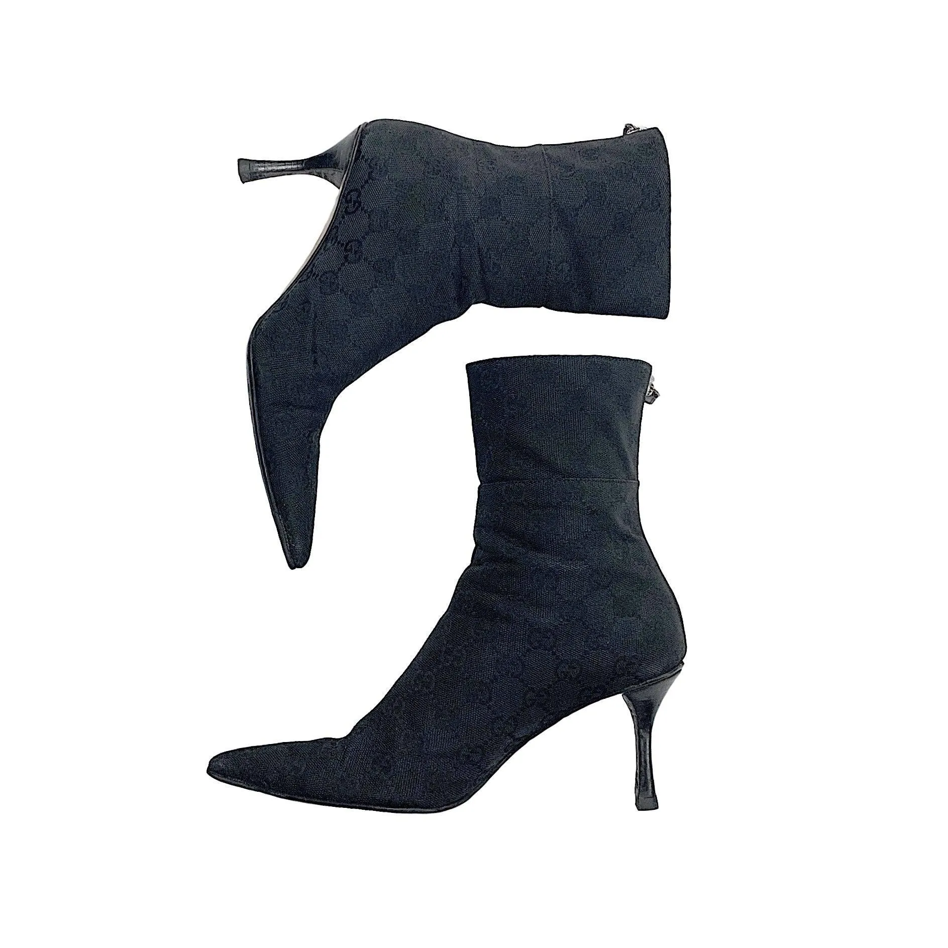 Gucci Black Canvas Logo Heel Boots