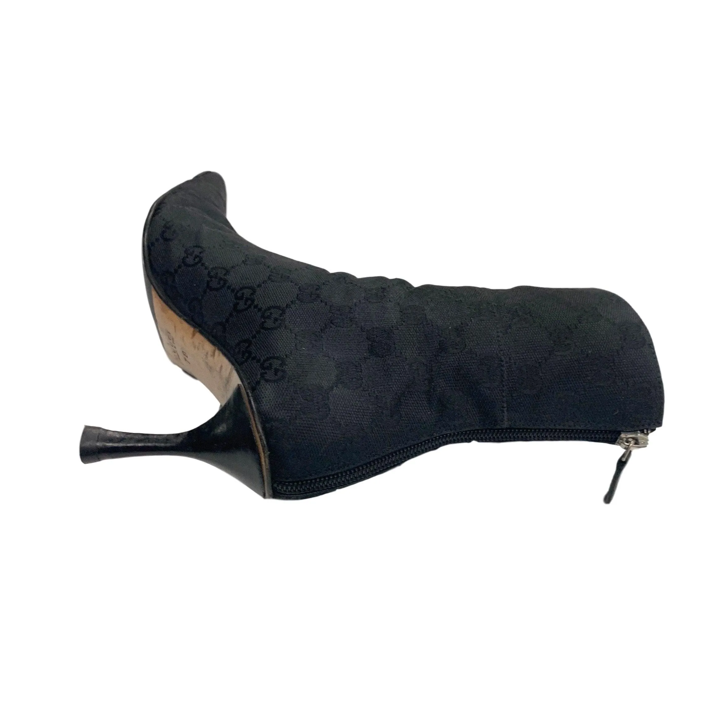 Gucci Black Canvas Logo Heel Boots