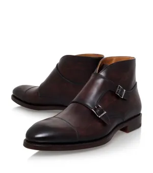 Handmade Brown Leather Double Monk Strap Boots for Men