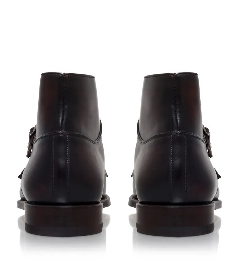 Handmade Brown Leather Double Monk Strap Boots for Men