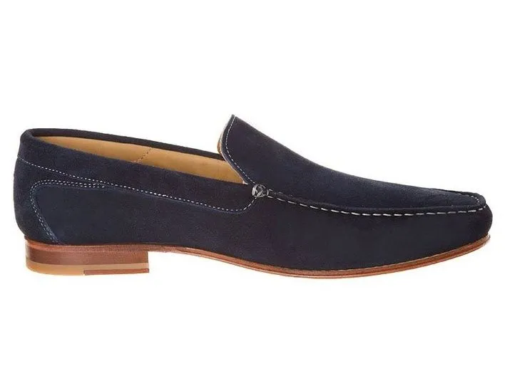 Handmade Navy Blue Suede Slip-On Shoes for Men
