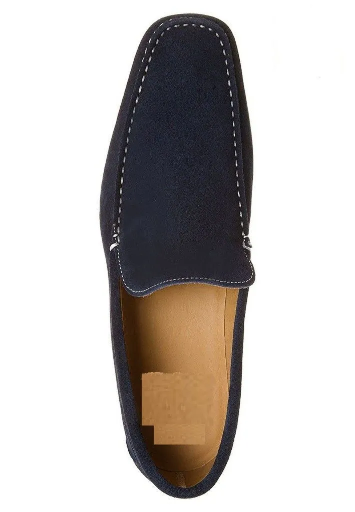 Handmade Navy Blue Suede Slip-On Shoes for Men