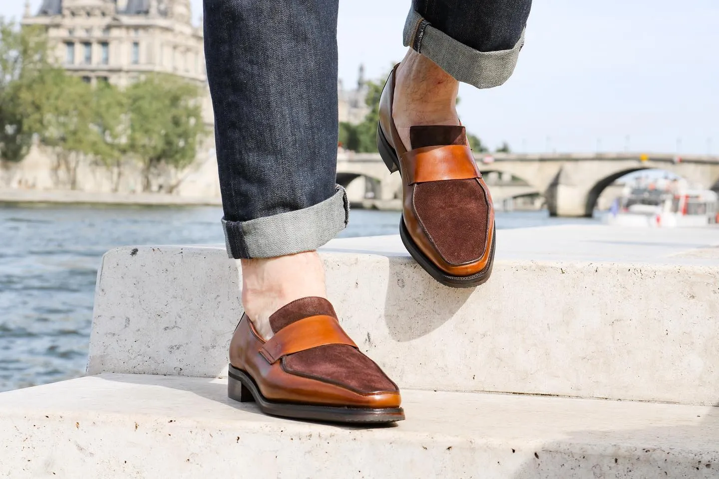 Handmade Two Tone Leather Moccasins for Men