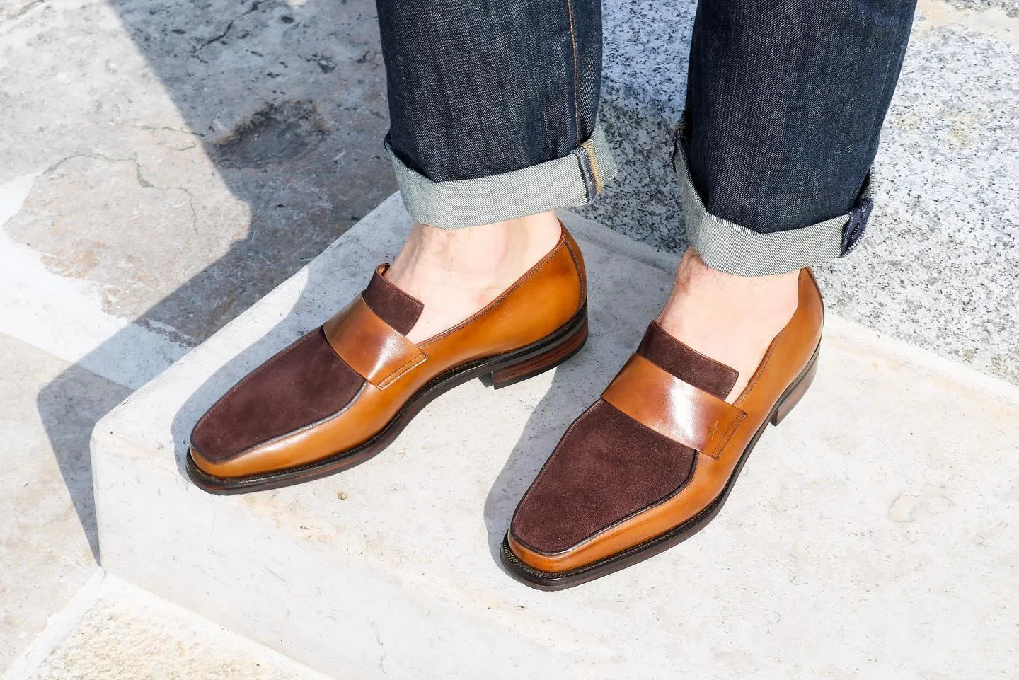 Handmade Two Tone Leather Moccasins for Men
