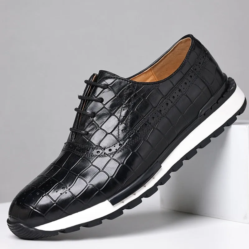 High-Grade Men's Genuine Leather Casual Daily Sneakers Stone Pattern