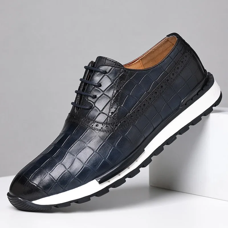 High-Grade Men's Genuine Leather Casual Daily Sneakers Stone Pattern