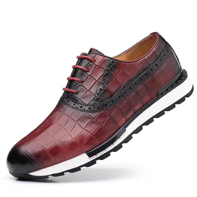 High-Grade Men's Genuine Leather Casual Daily Sneakers Stone Pattern