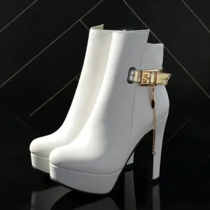 High Heels Buckle Platform PU Leather Boots