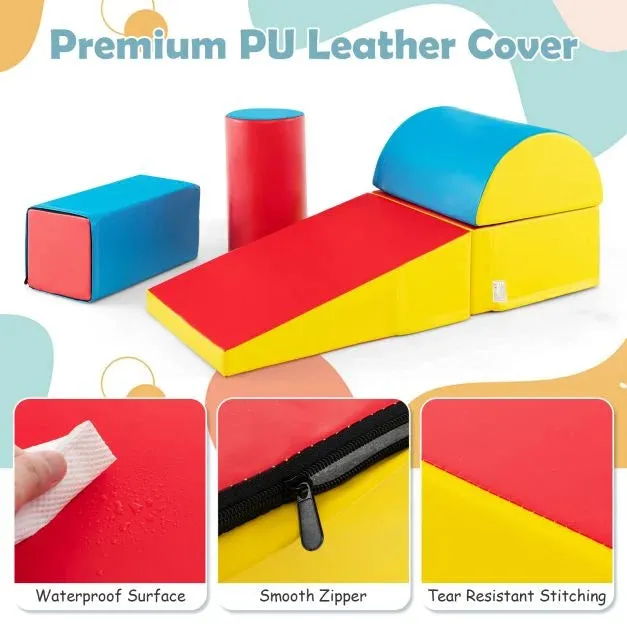 Indoor 5 Piece Montessori Soft Play Equipment | Foam Play Set | Primary Colours | 6 months 
