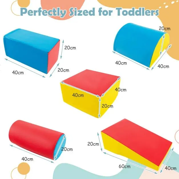 Indoor 5 Piece Montessori Soft Play Equipment | Foam Play Set | Primary Colours | 6 months 