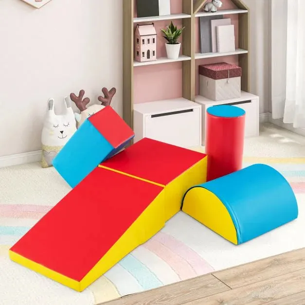 Indoor 5 Piece Montessori Soft Play Equipment | Foam Play Set | Primary Colours | 6 months 