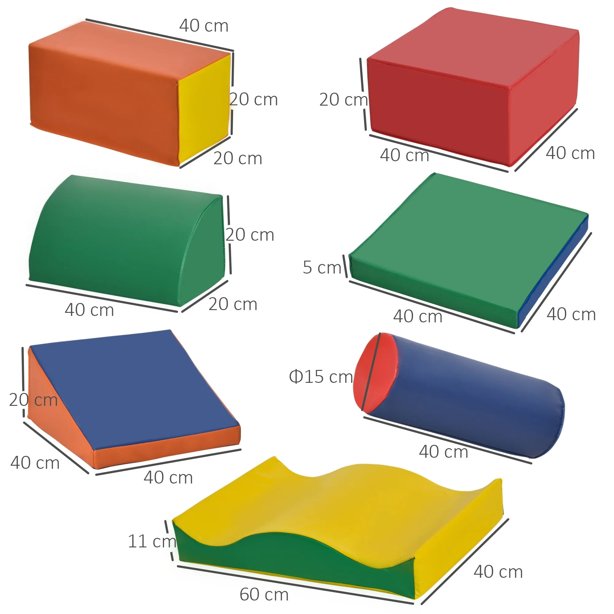 Indoor Soft Play Equipment | Montessori 7 Piece Foam Play Set | Primary Colours | 1-3 years