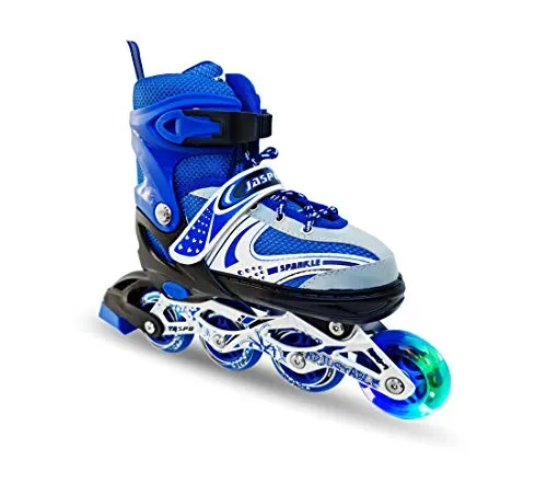 Jaspo Sparkle Adjustable Inline Skates with Front Light up Wheels Beginner Skates Fun Illuminating Roller Skates for Kids Boys and Girls