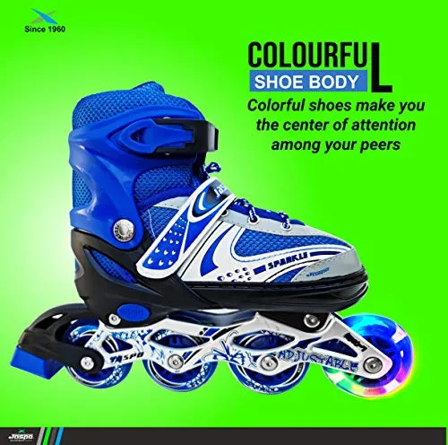 Jaspo Sparkle Adjustable Inline Skates with Front Light up Wheels Beginner Skates Fun Illuminating Roller Skates for Kids Boys and Girls