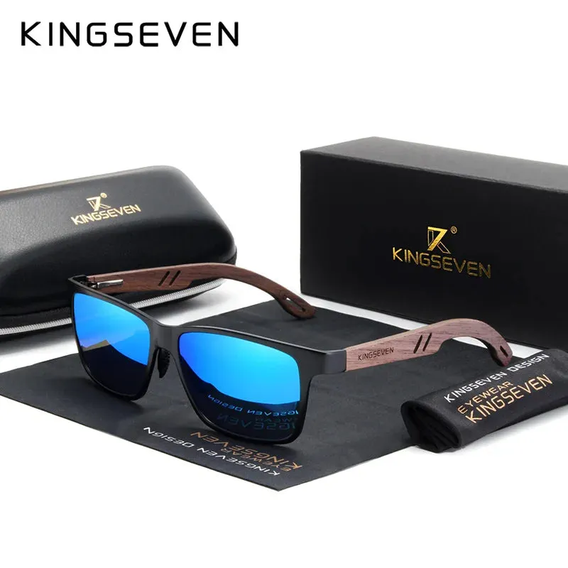 KINGSEVEN Aluminum & Walnut Wood Sunglasses