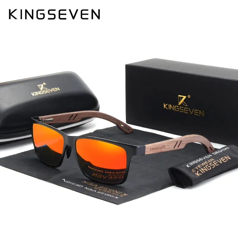 KINGSEVEN Aluminum & Walnut Wood Sunglasses