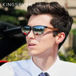 KINGSEVEN Aluminum & Walnut Wood Sunglasses