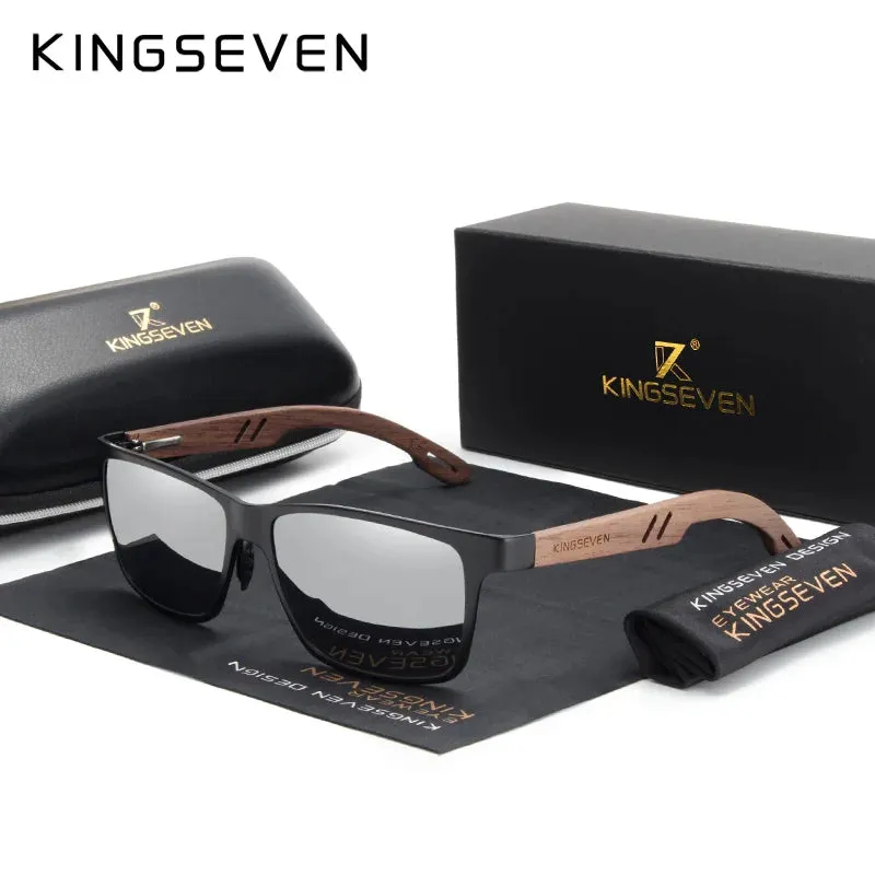 KINGSEVEN Aluminum & Walnut Wood Sunglasses