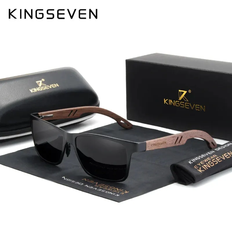 KINGSEVEN Aluminum & Walnut Wood Sunglasses