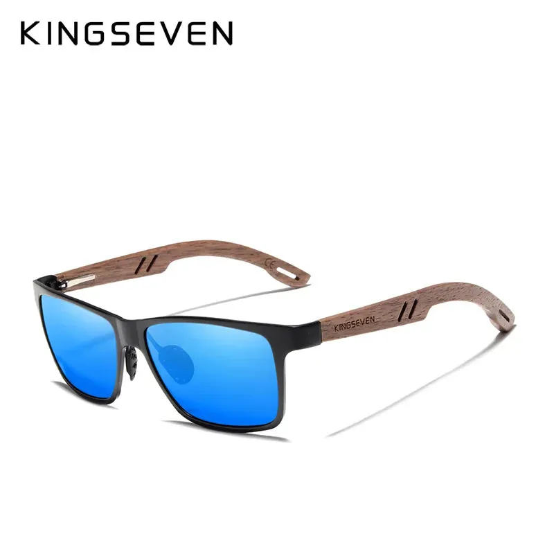 KINGSEVEN Aluminum & Walnut Wood Sunglasses