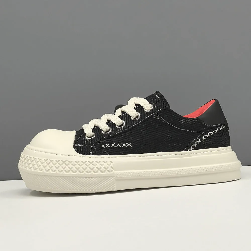 Men Fashion Quilted Denim Canvas Flat Casual Shoes