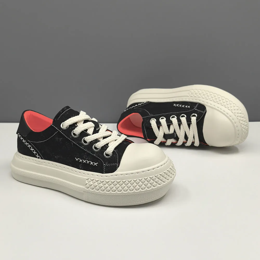 Men Fashion Quilted Denim Canvas Flat Casual Shoes