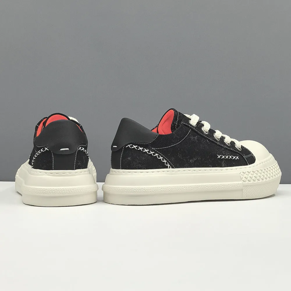 Men Fashion Quilted Denim Canvas Flat Casual Shoes
