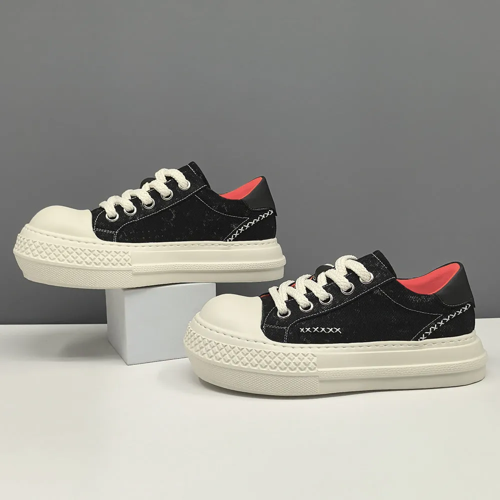 Men Fashion Quilted Denim Canvas Flat Casual Shoes