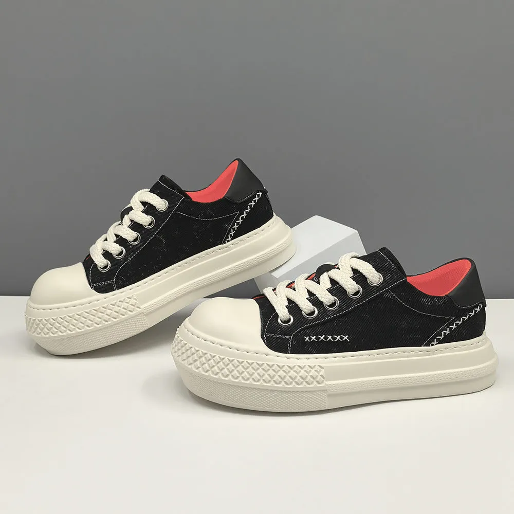 Men Fashion Quilted Denim Canvas Flat Casual Shoes