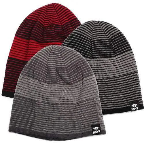 Men Outdoor Ski Moutaineering Stripe Climbing Cap Crochet Knitting Plush Inner Slouch Beanie Hat