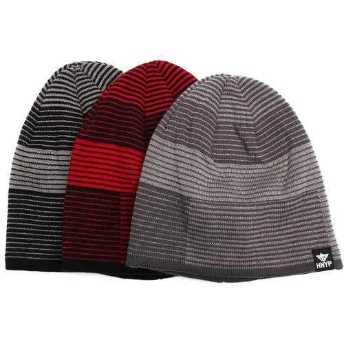 Men Outdoor Ski Moutaineering Stripe Climbing Cap Crochet Knitting Plush Inner Slouch Beanie Hat
