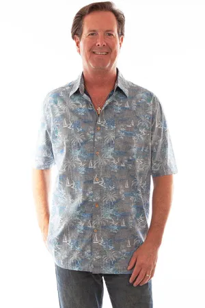 Men's Farthest Point Collection Shirt: Short Sleeve Aloha Hawaii Grey