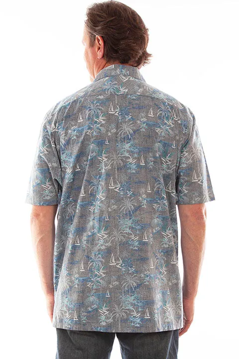 Men's Farthest Point Collection Shirt: Short Sleeve Aloha Hawaii Grey
