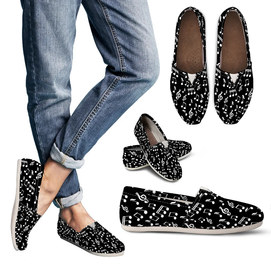 Music Notes Women's Black Casual Canvas Shoes