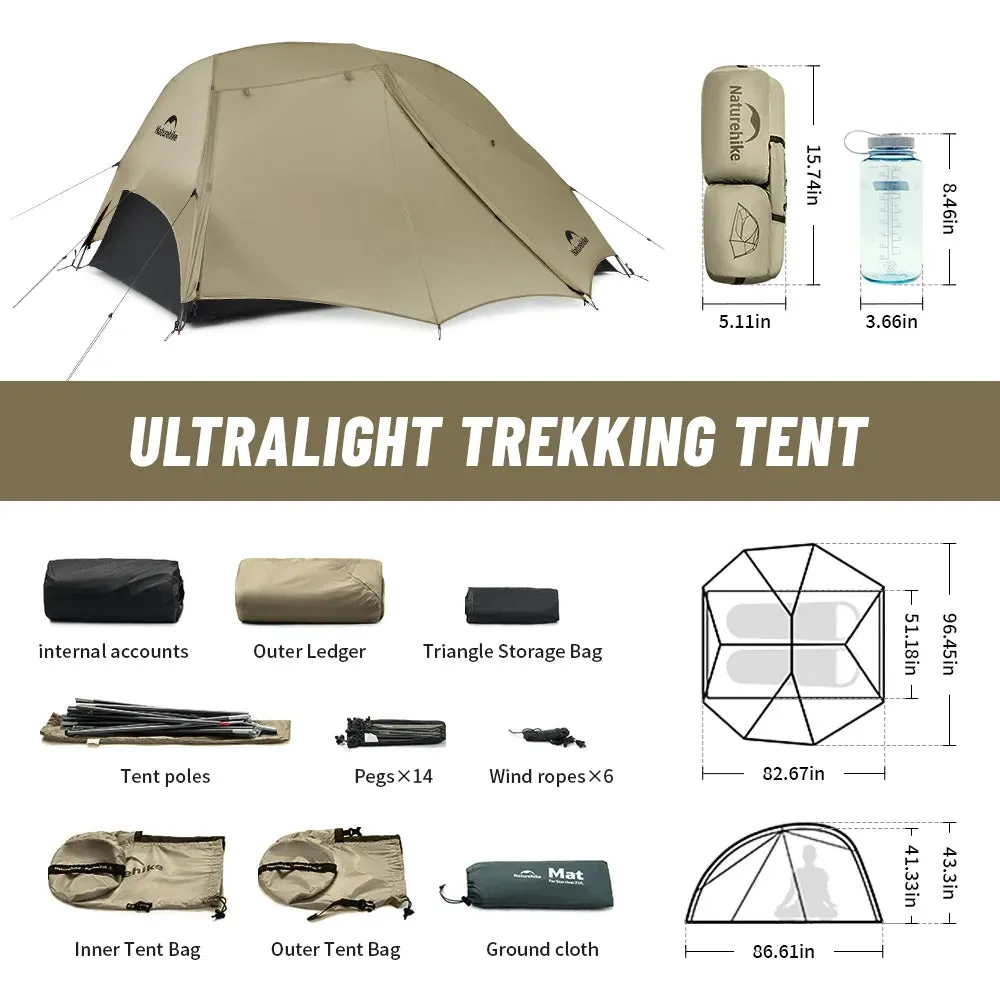 Naturehike Camping Tent Star River UL 2 People Tent 15D Nylon Ultralight Hiking Tent Two Doors Backpacking Travel Tent with Mat