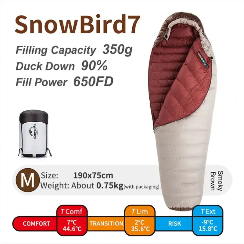 Naturehike snowbird 7 2 down ultralight sleeping bag - 4 season mummy camping duck down -3 -7