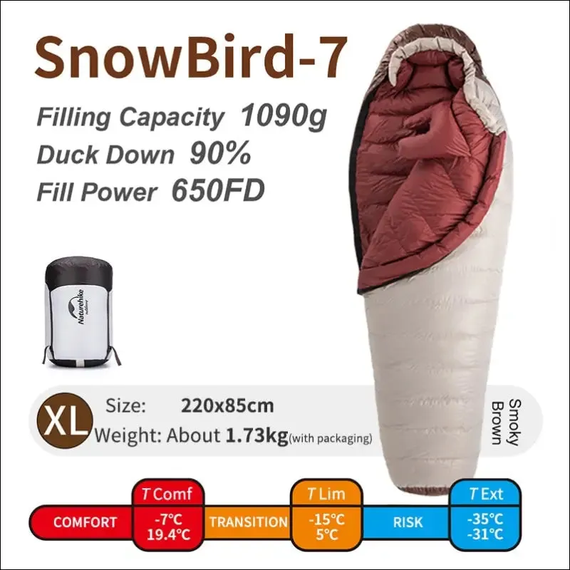 Naturehike snowbird 7 2 down ultralight sleeping bag - 4 season mummy camping duck down -3 -7