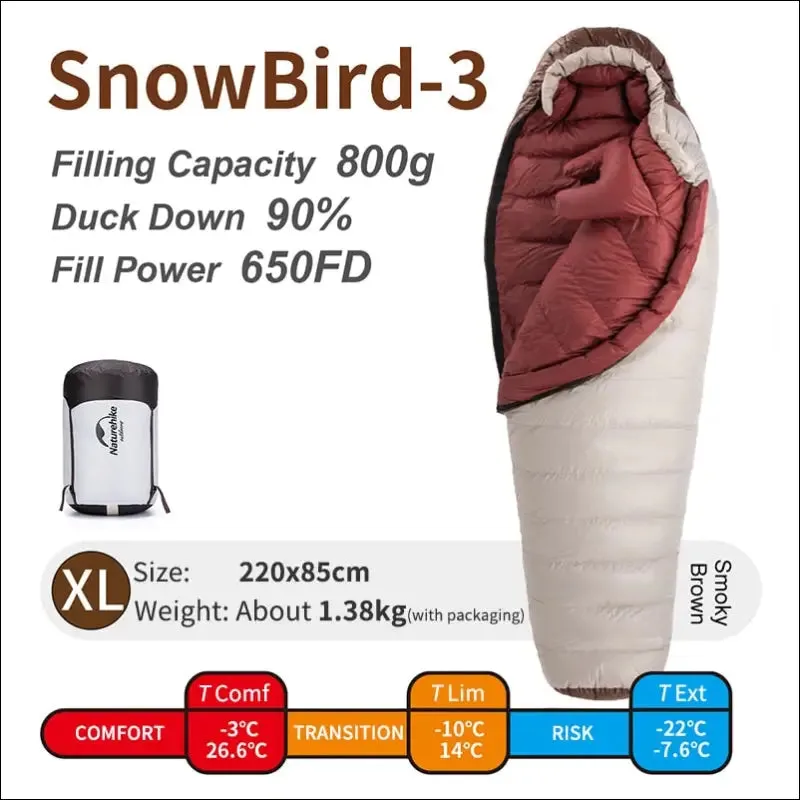 Naturehike snowbird 7 2 down ultralight sleeping bag - 4 season mummy camping duck down -3 -7