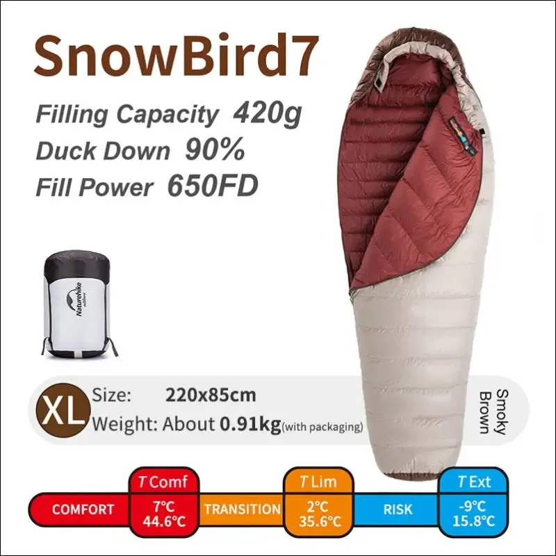 Naturehike snowbird 7 2 down ultralight sleeping bag - 4 season mummy camping duck down -3 -7