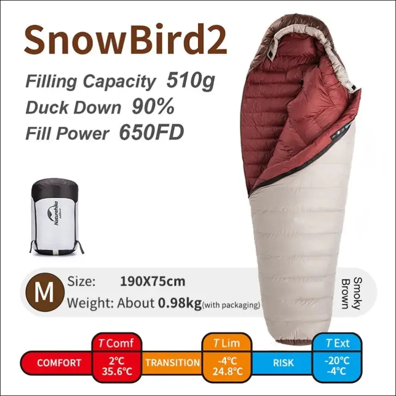 Naturehike snowbird 7 2 down ultralight sleeping bag - 4 season mummy camping duck down -3 -7