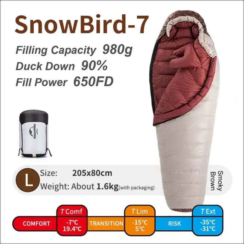 Naturehike snowbird 7 2 down ultralight sleeping bag - 4 season mummy camping duck down -3 -7