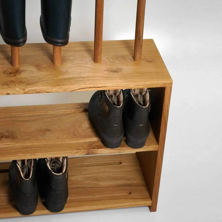 Oak Welly and Shoe Rack with Seat (5 pair)