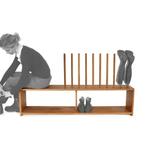 Oak Welly and Shoe Rack with Seat (5 pair)