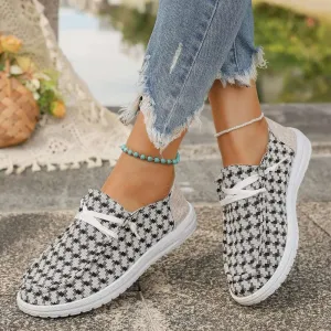 Plaid Canvas Slip-Ons - Round Toe Design