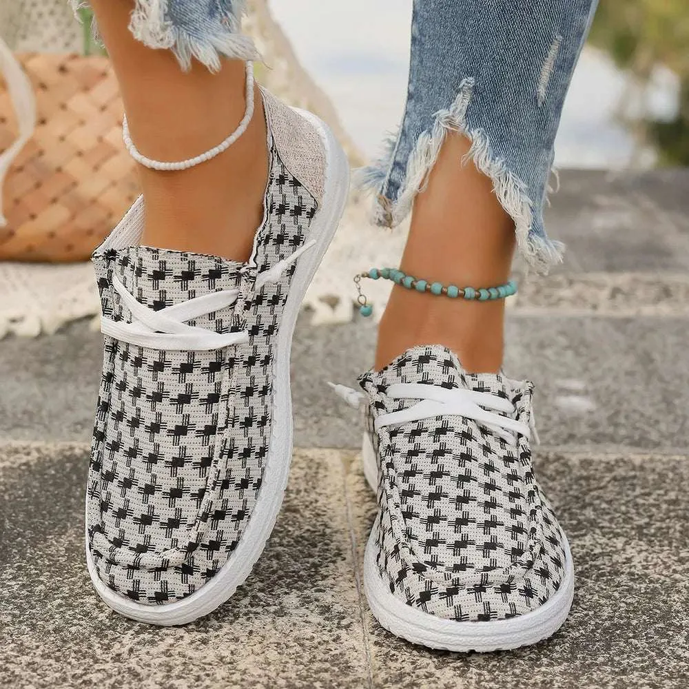 Plaid Canvas Slip-Ons - Round Toe Design