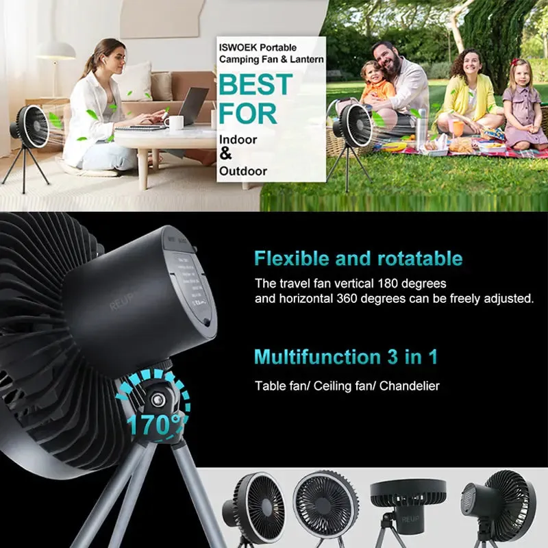 Portable Camping Fan With Light 10 000 mAh 3 Gears if Wind