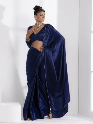 Posh Blue my Mind Saree with Diamond Lace and Self Blouse Fabric