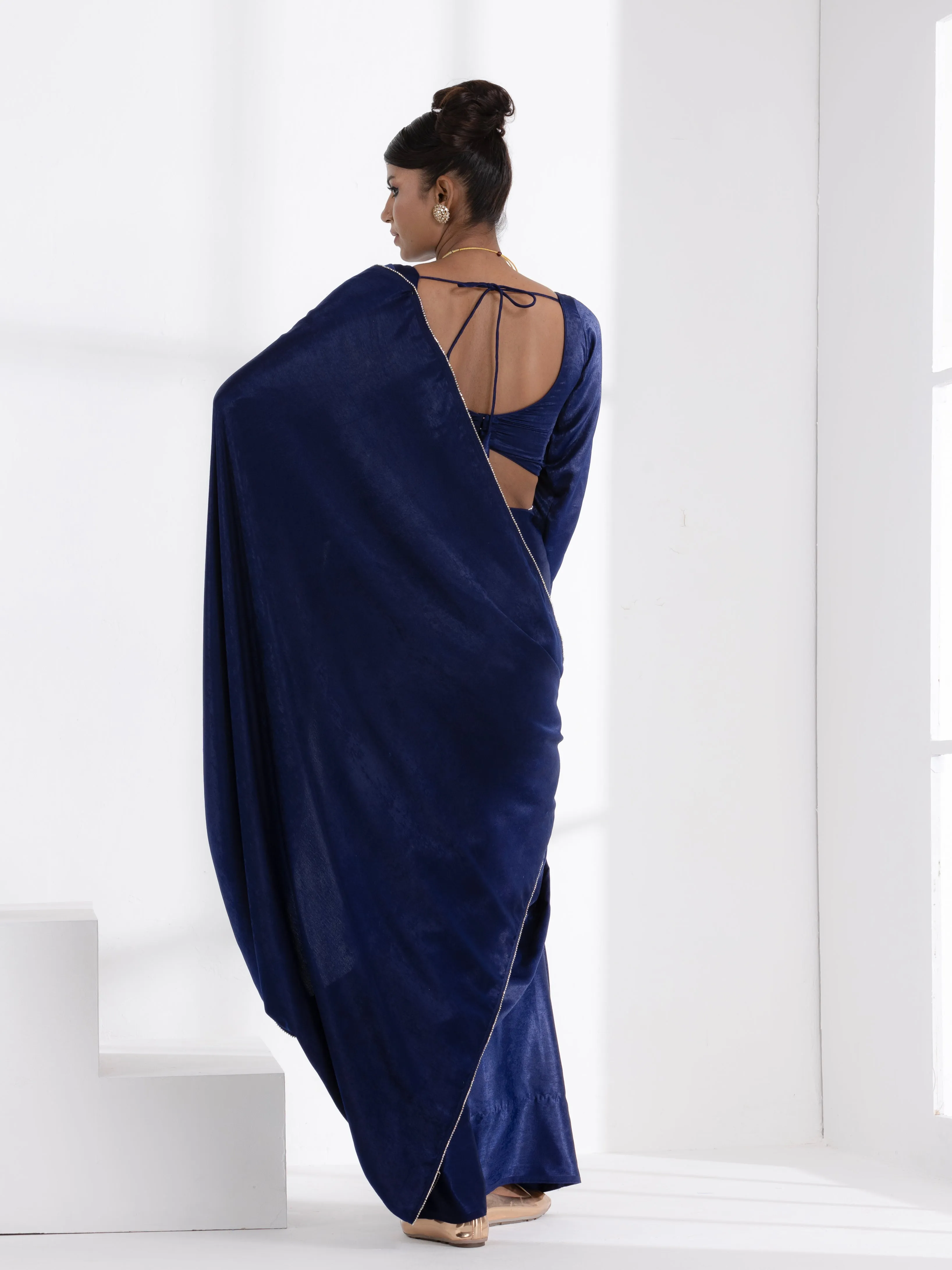 Posh Blue my Mind Saree with Diamond Lace and Self Blouse Fabric