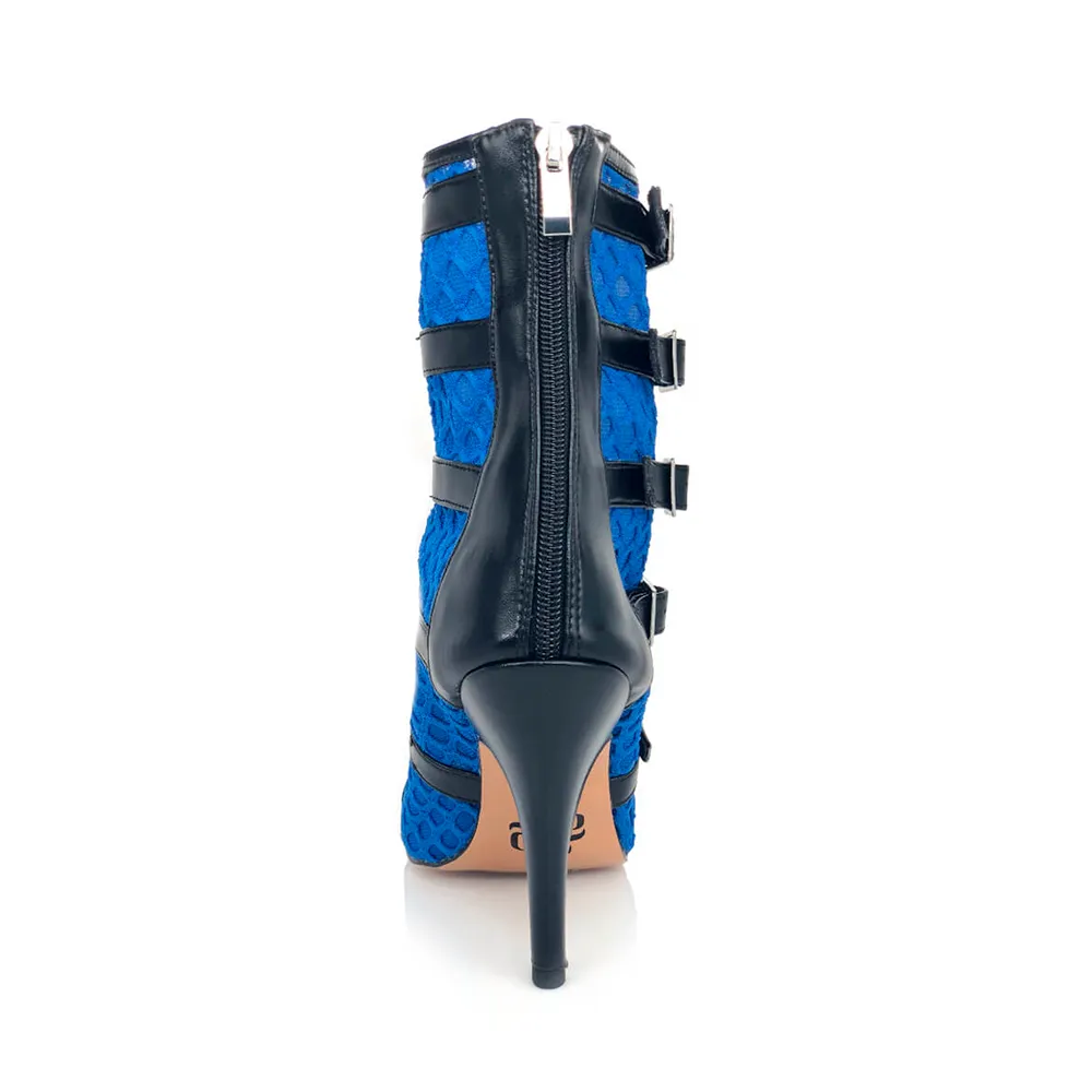 Riley - Fishnet with Buckle Straps Latin Dance Boots (Street Sole)